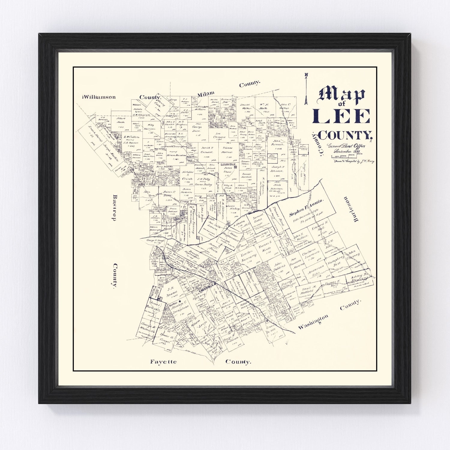 Vintage map of Lee County, Texas, 1888