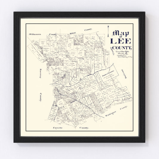 Vintage map of Lee County, Texas, 1888