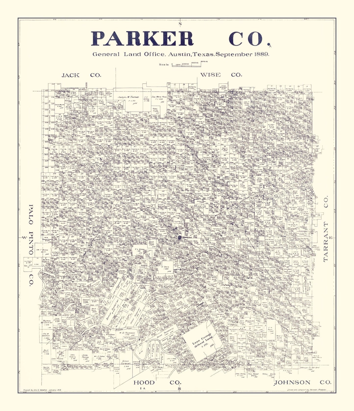 Vintage Map of Parker County, Texas, 1889 II