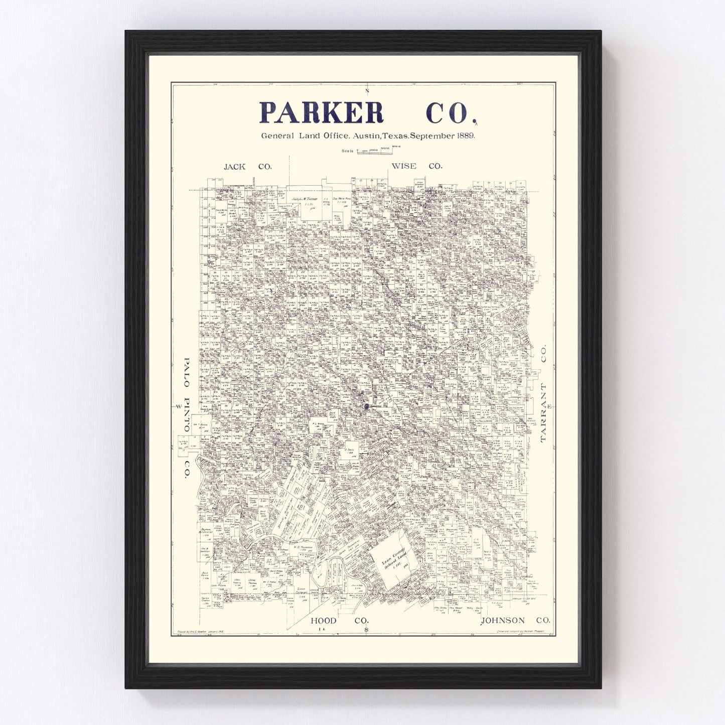Vintage map of Parker County, Texas, 1889