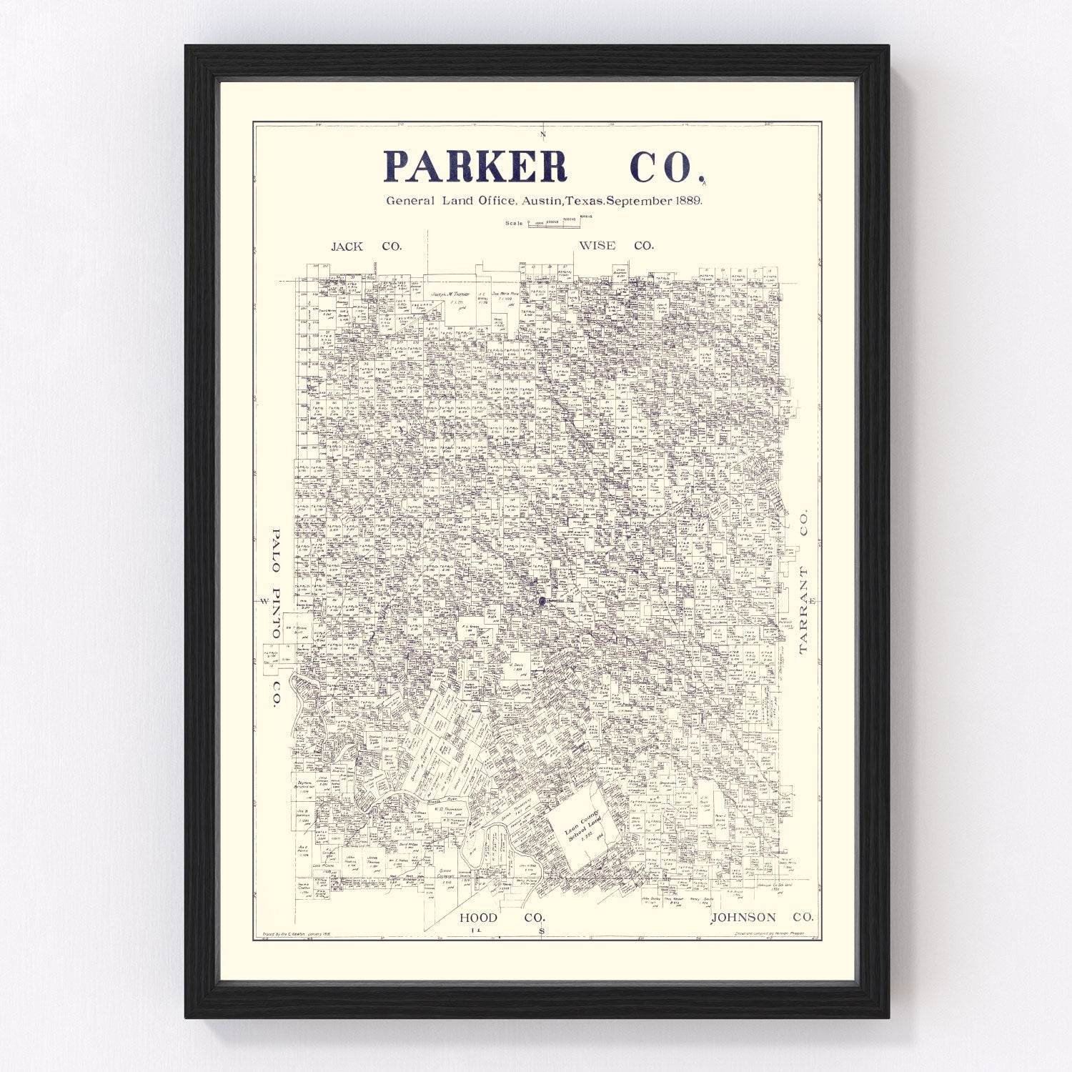 Vintage map of Parker County, Texas, 1889