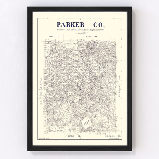 Vintage map of Parker County, Texas, 1889