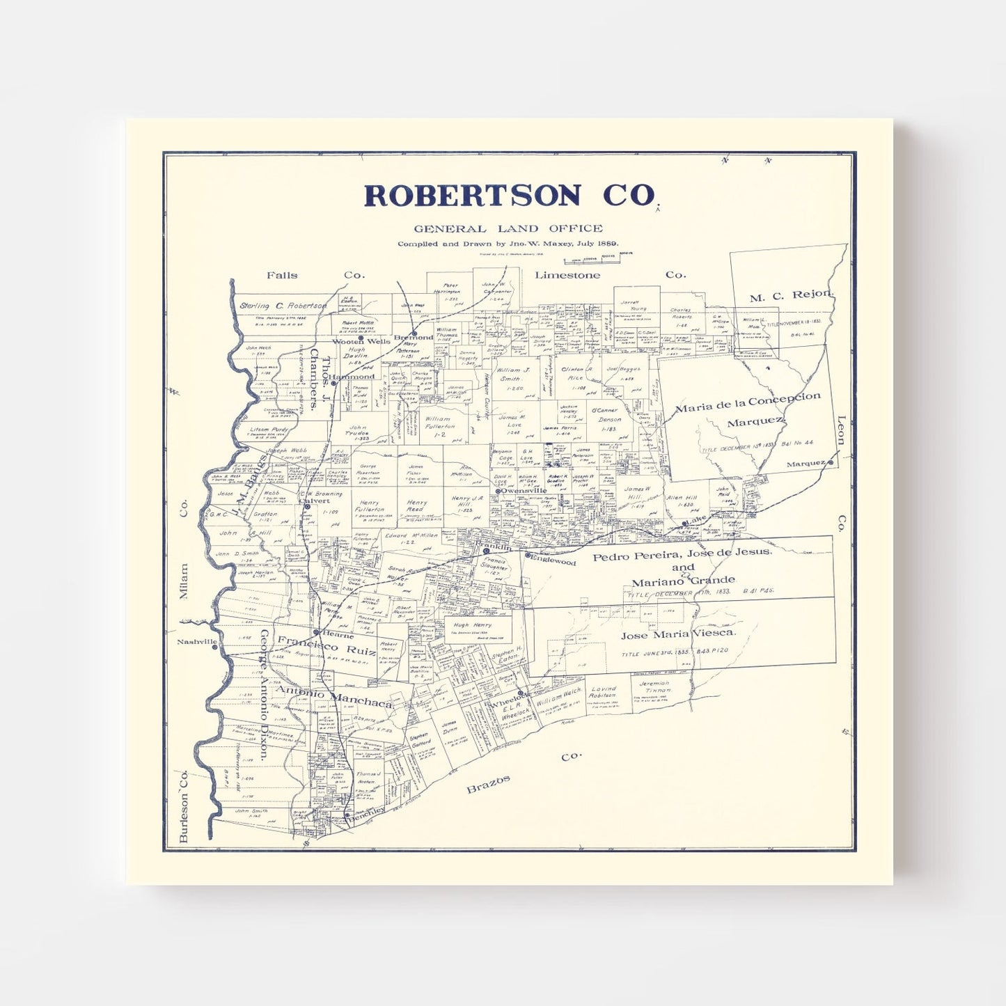 Vintage Map of Robertson County, Texas, 1889