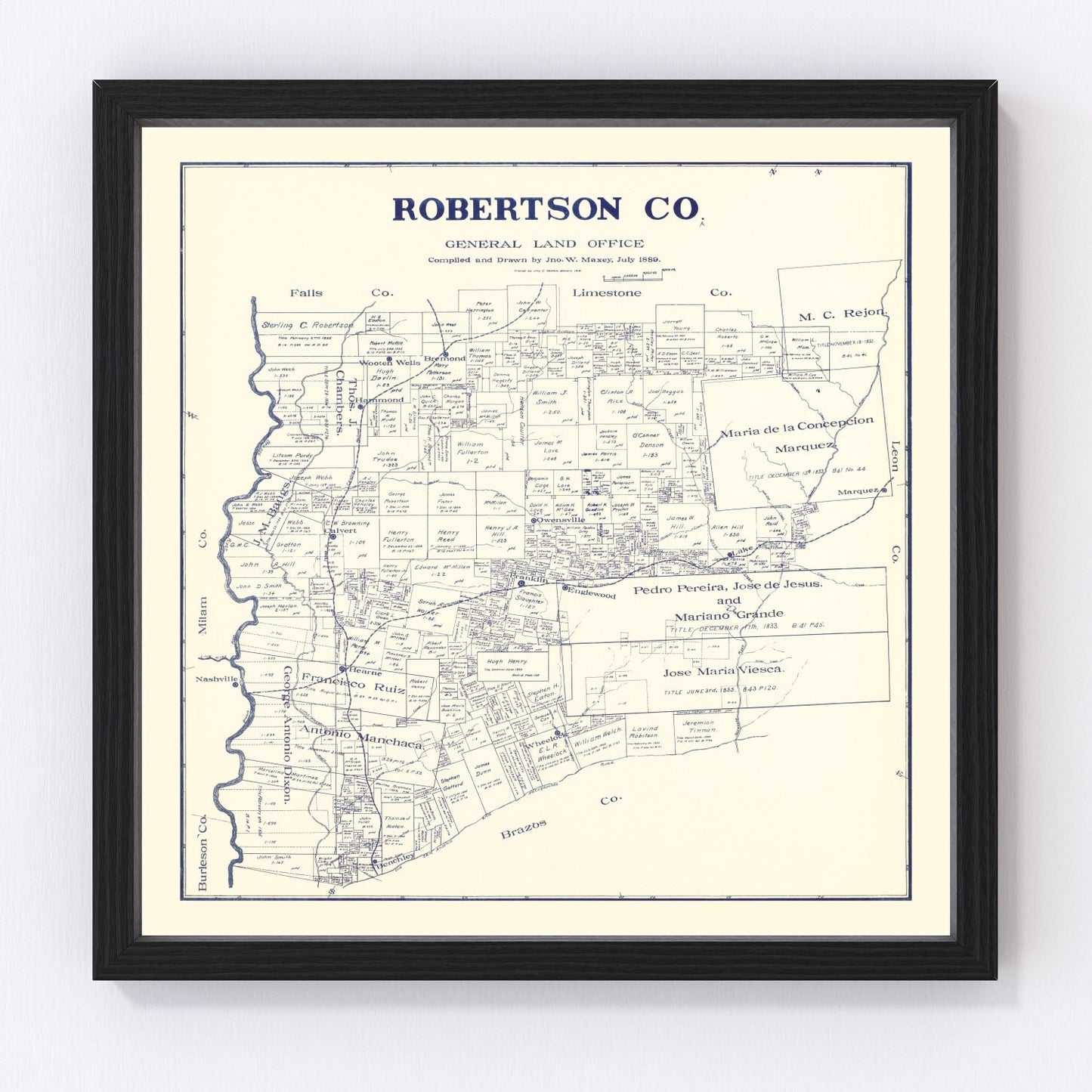 Vintage map of Robertson County, Texas, 1889