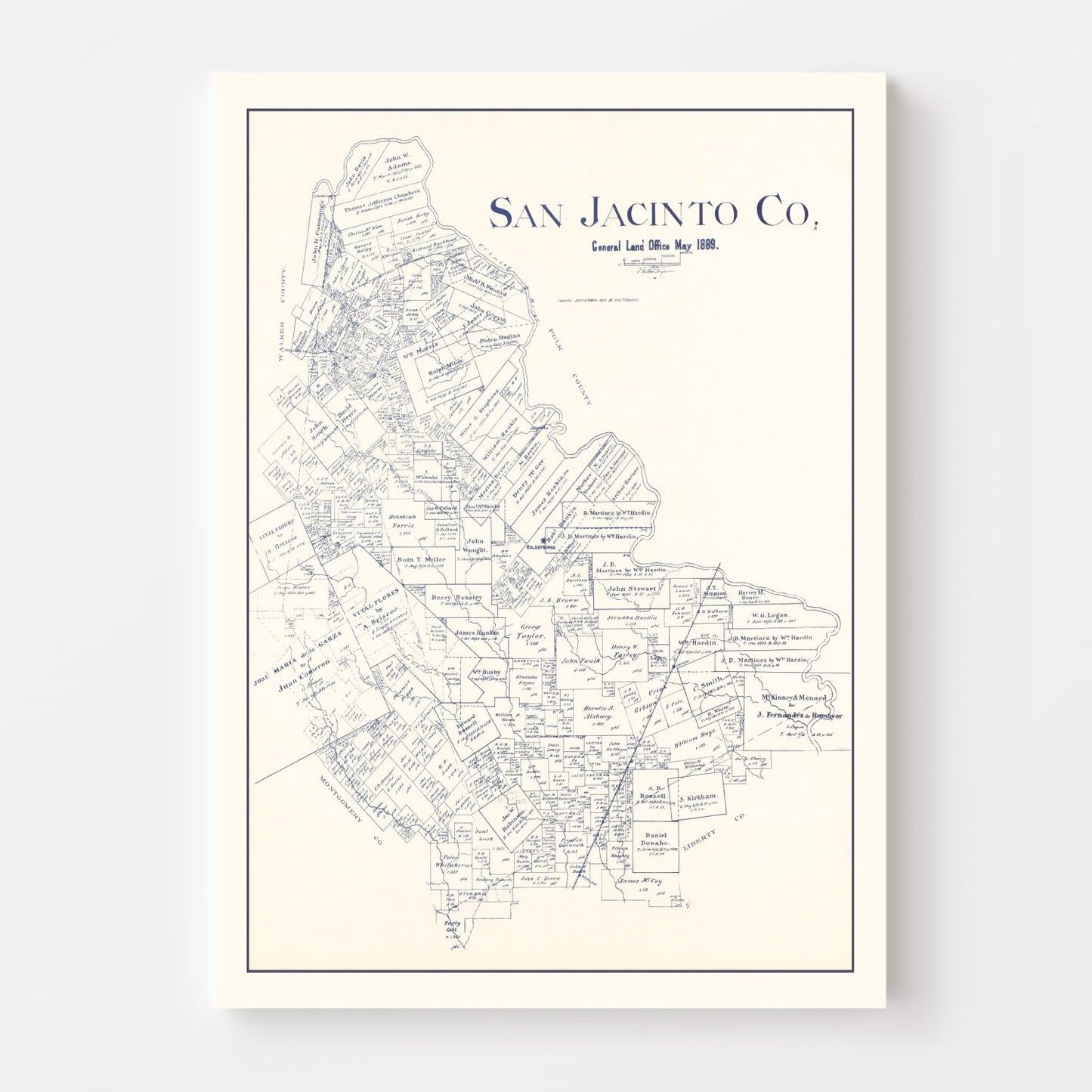 Vintage Map of San Jacinto County, Texas, 1889
