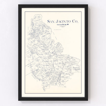 vintage map of San Jacinto County, Texas, 1889, East Texas county survey