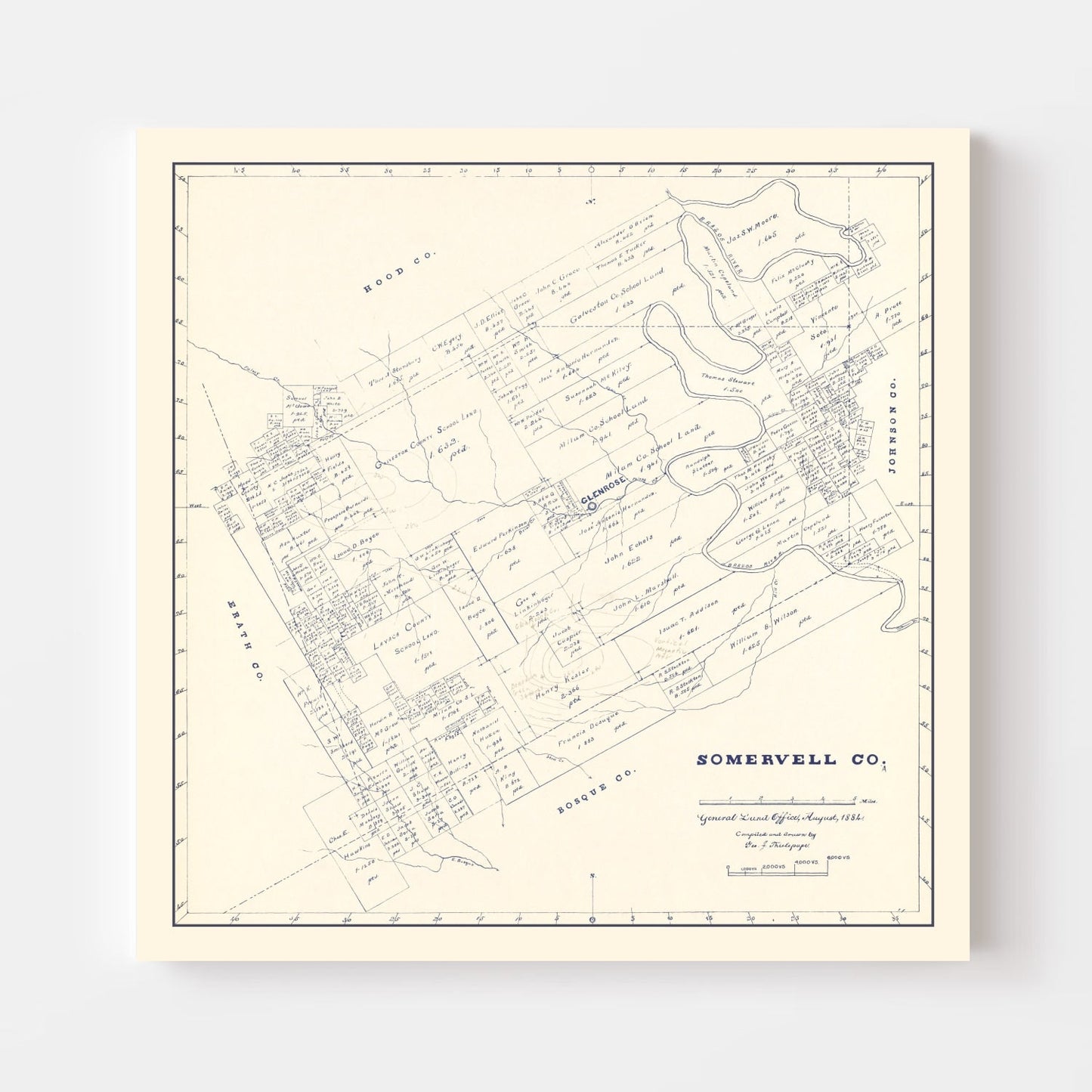Vintage Map of Somervell County, Texas, 1884
