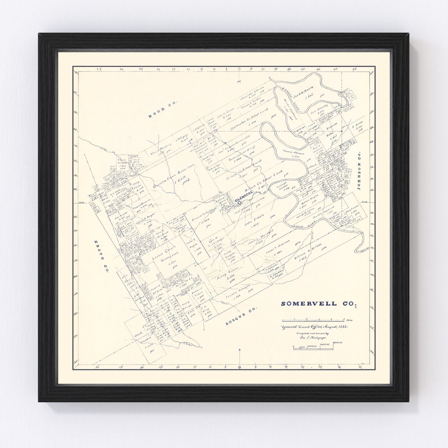 vintage map of Somervell County, Texas, 1884