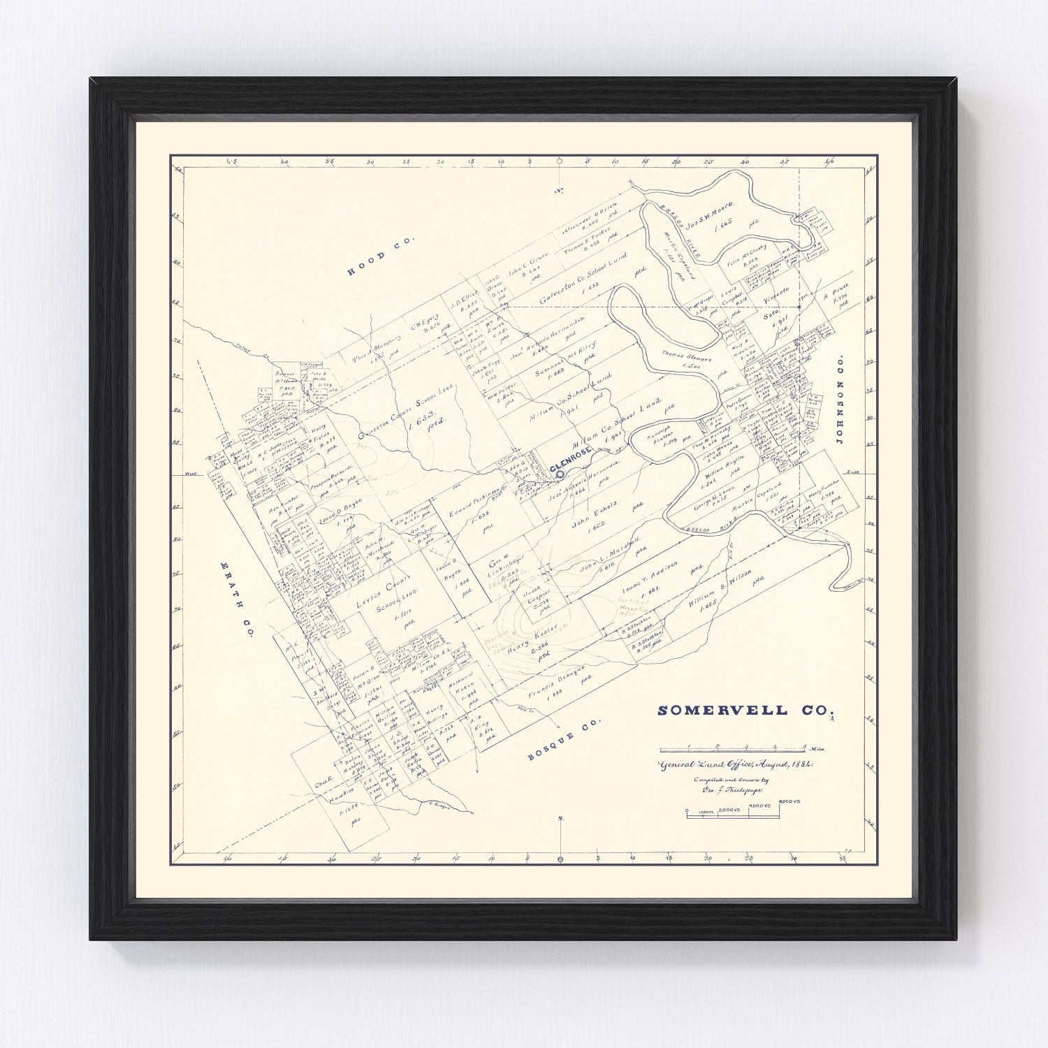 vintage map of Somervell County, Texas, 1884