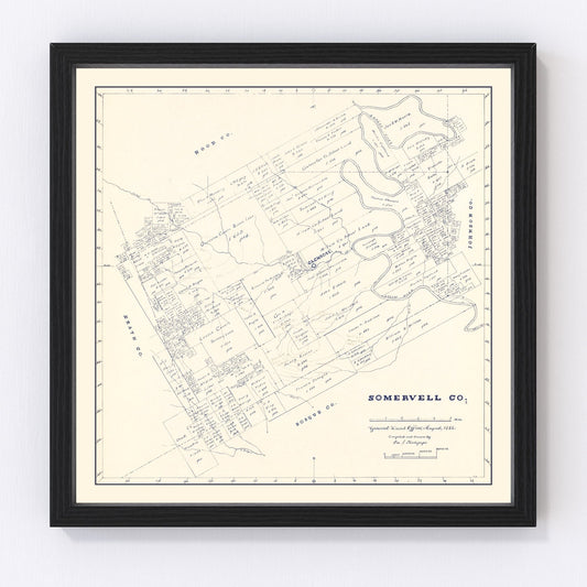 vintage map of Somervell County, Texas, 1884