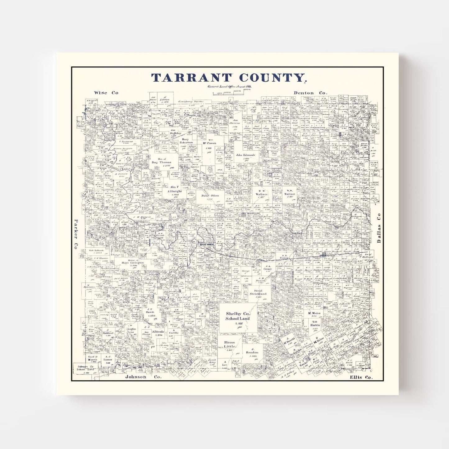 Vintage Map of Tarrant County, Texas, 1885 II