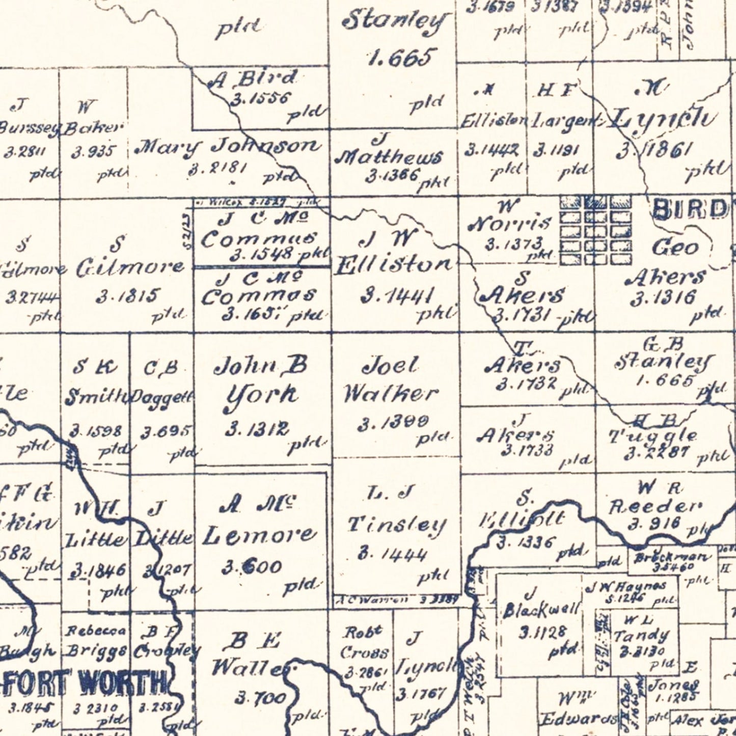 Vintage Map of Tarrant County, Texas, 1885 II