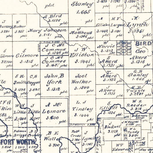 Vintage Map of Tarrant County, Texas, 1885 II