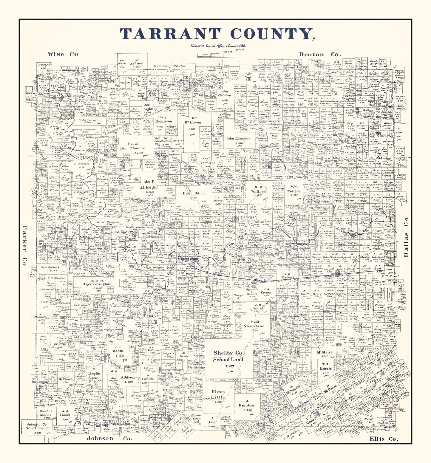 Vintage Map of Tarrant County, Texas, 1885 II