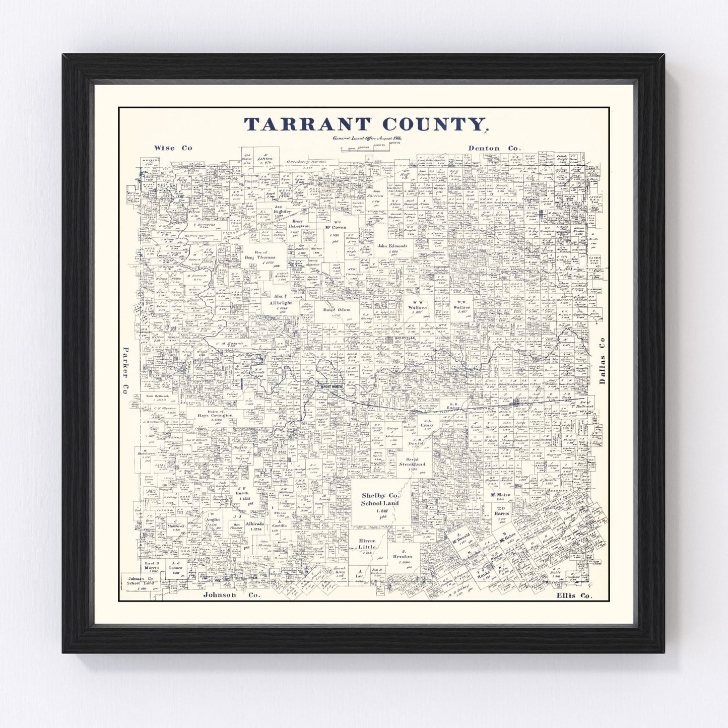 vintage map of Tarrant County, Texas, 1885