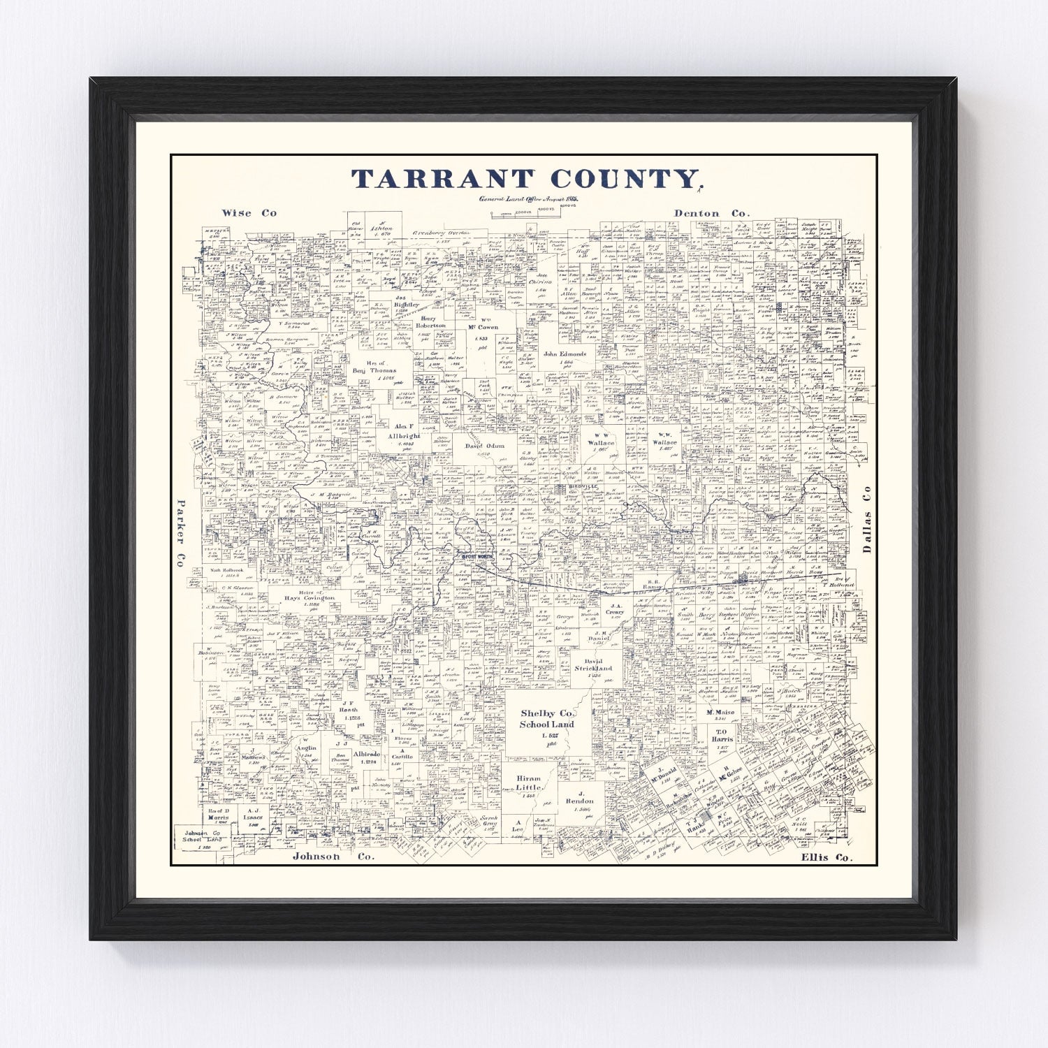 vintage map of Tarrant County, Texas, 1885