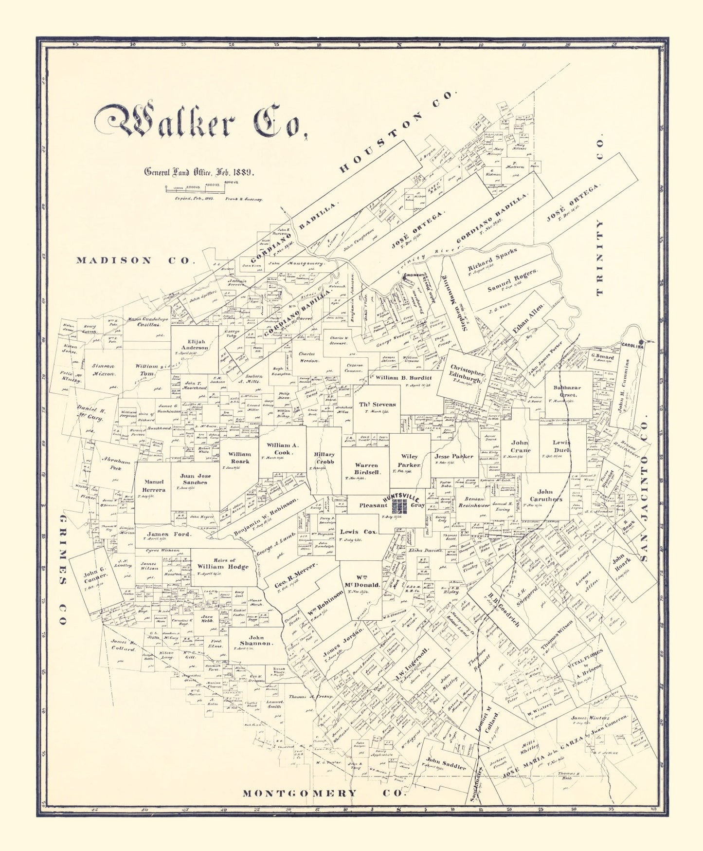 Vintage Map of Walker County, Texas 1889