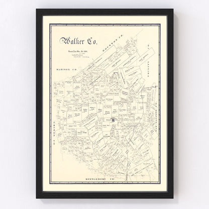 Vintage map of Walker County, Texas, 1889, Huntsville area
