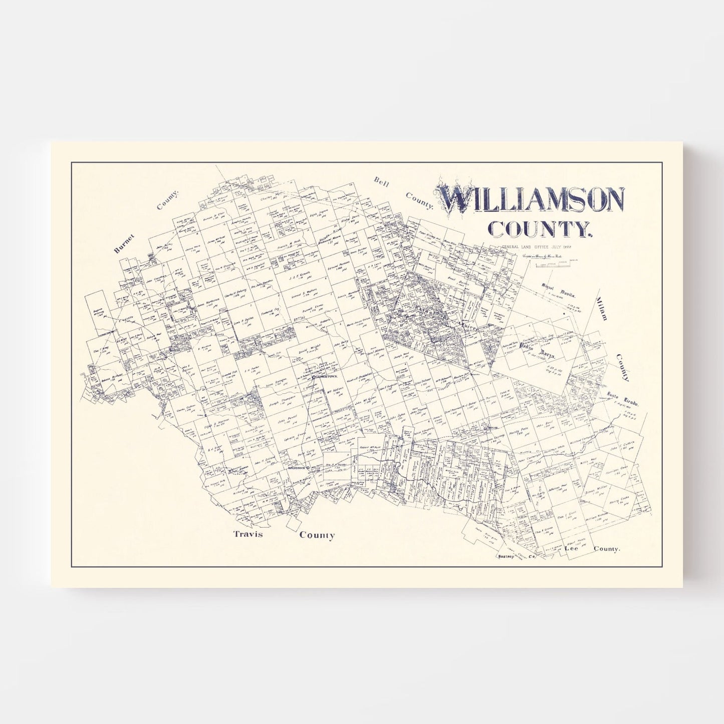 Vintage Map of Williamson County, Texas, 1888