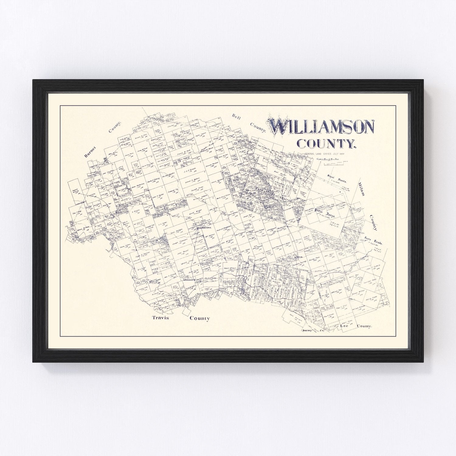 Vintage map of Williamson County, Texas, 1888, Central Texas restored