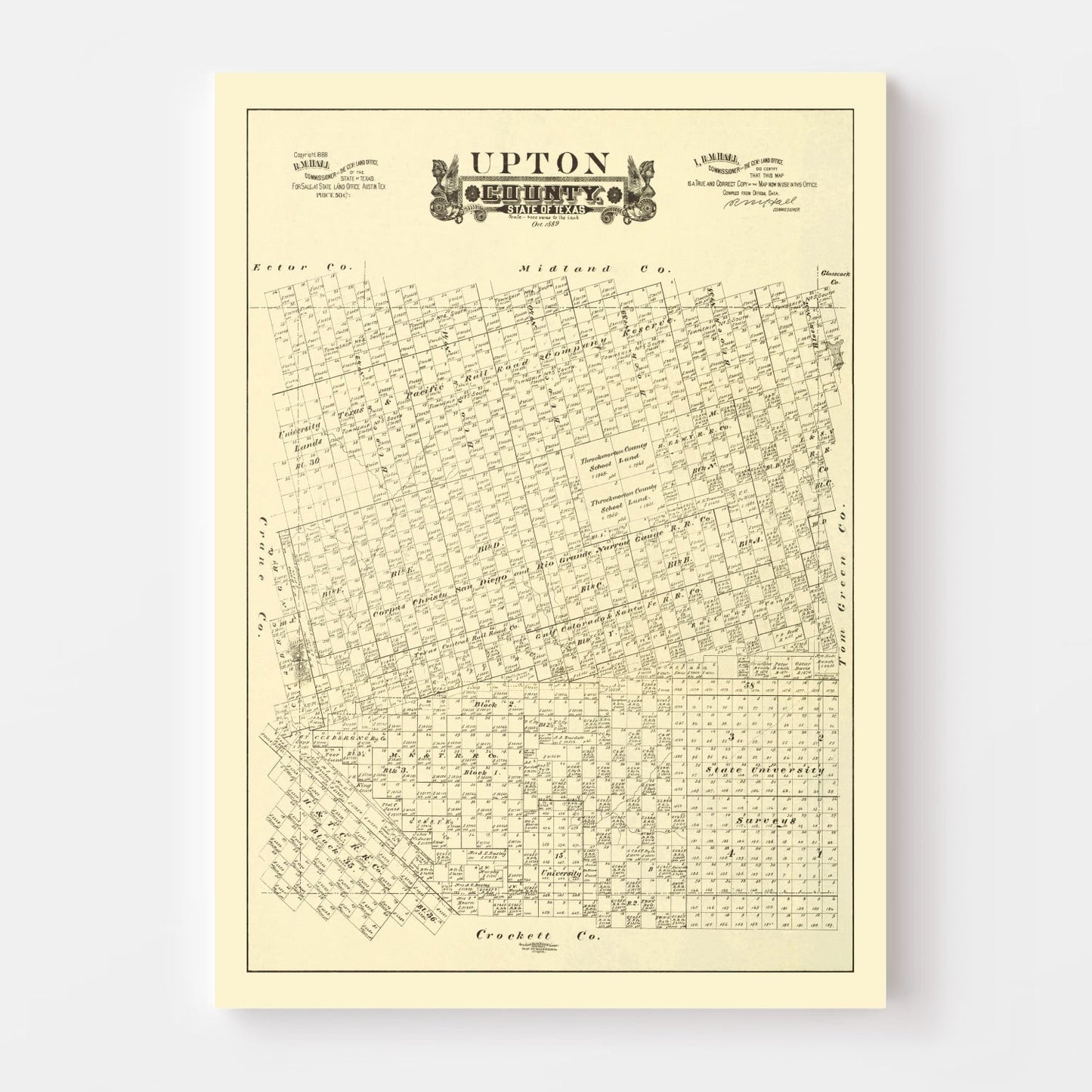 Vintage Map of Upton County, Texas, 1889