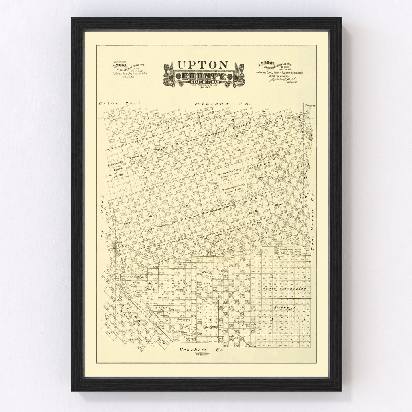 vintage map of Upton County, Texas, 1889
