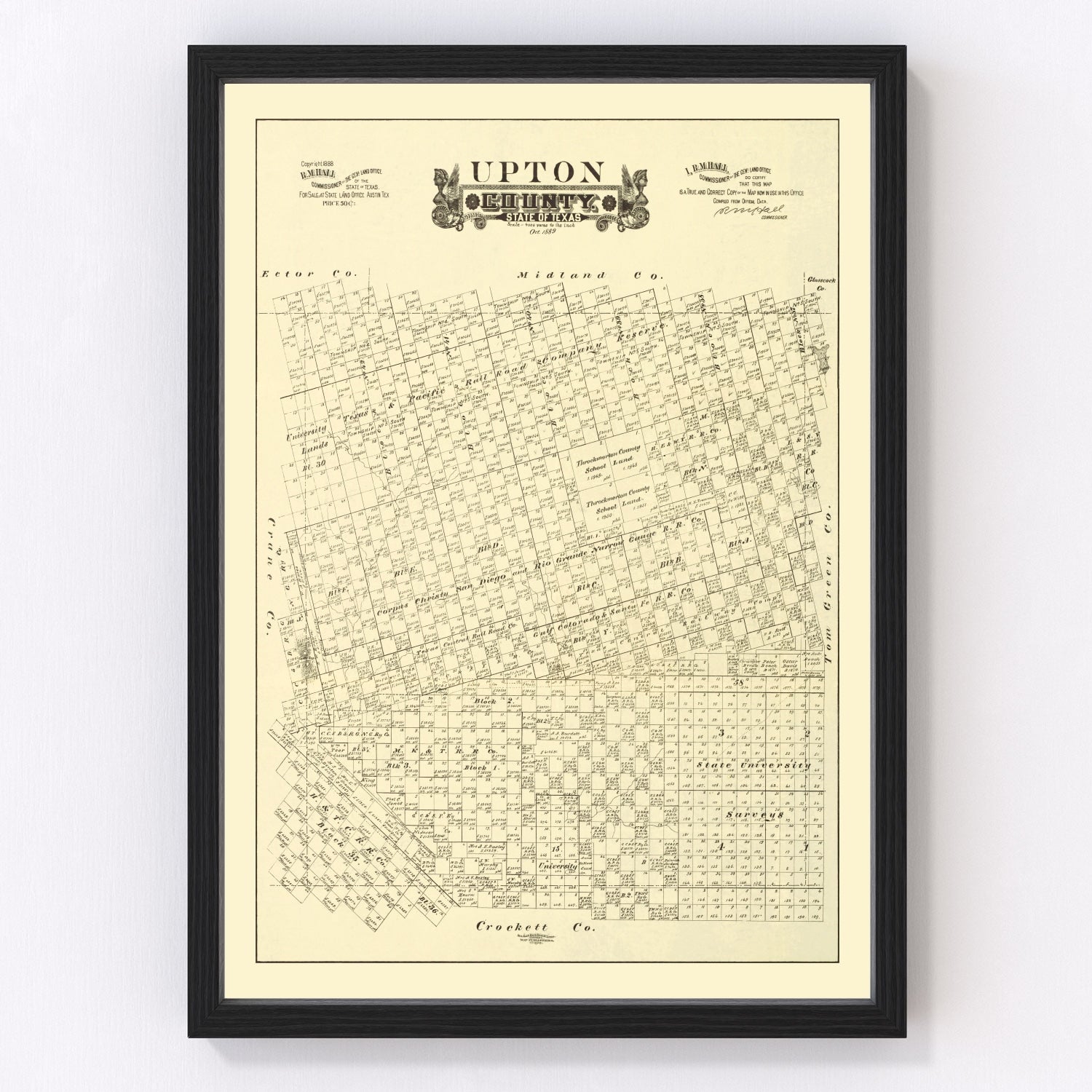 vintage map of Upton County, Texas, 1889