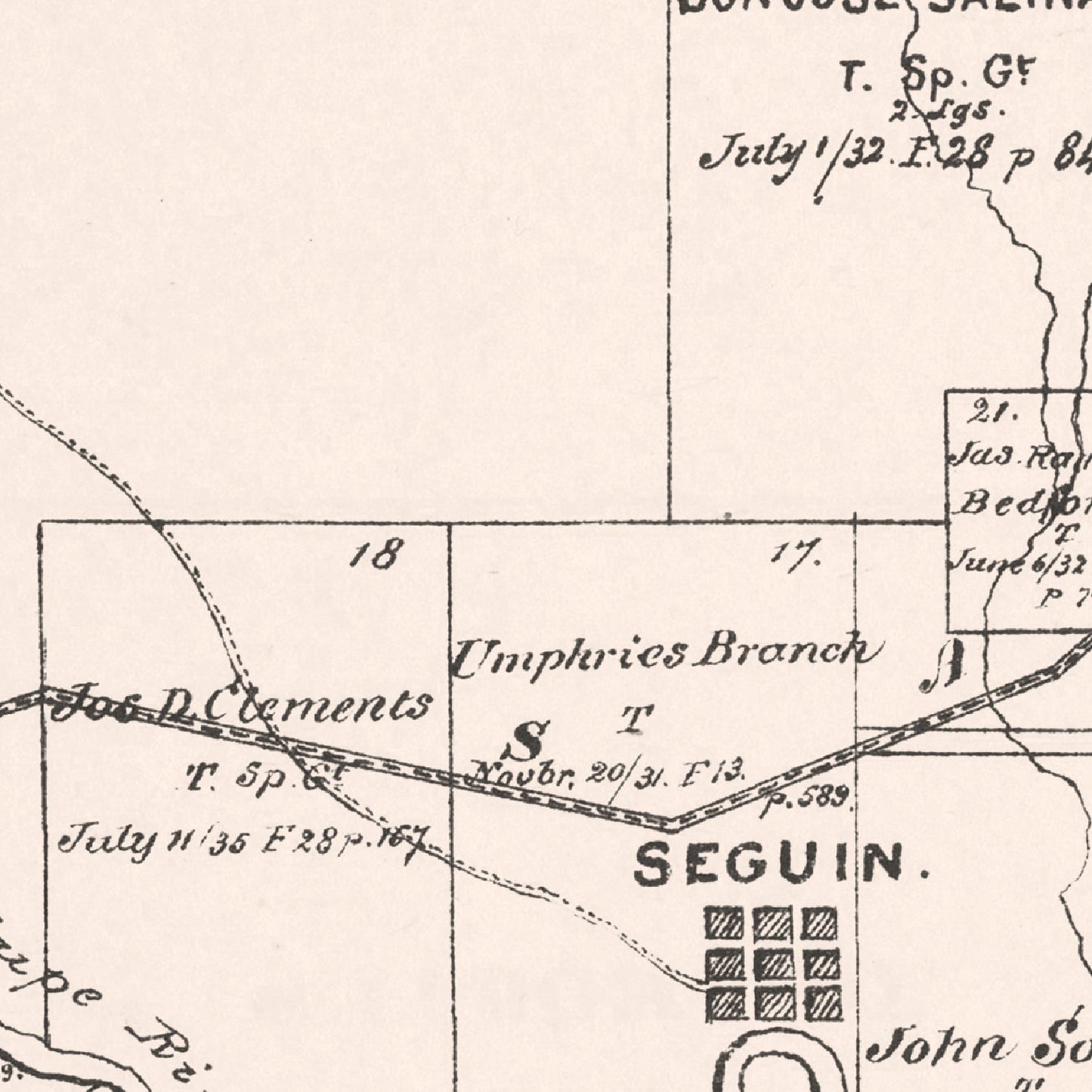 Vintage Map of Guadalupe County, Texas, 1880