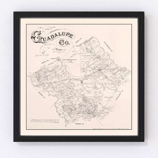 vintage map of Guadalupe County, Texas, 1880