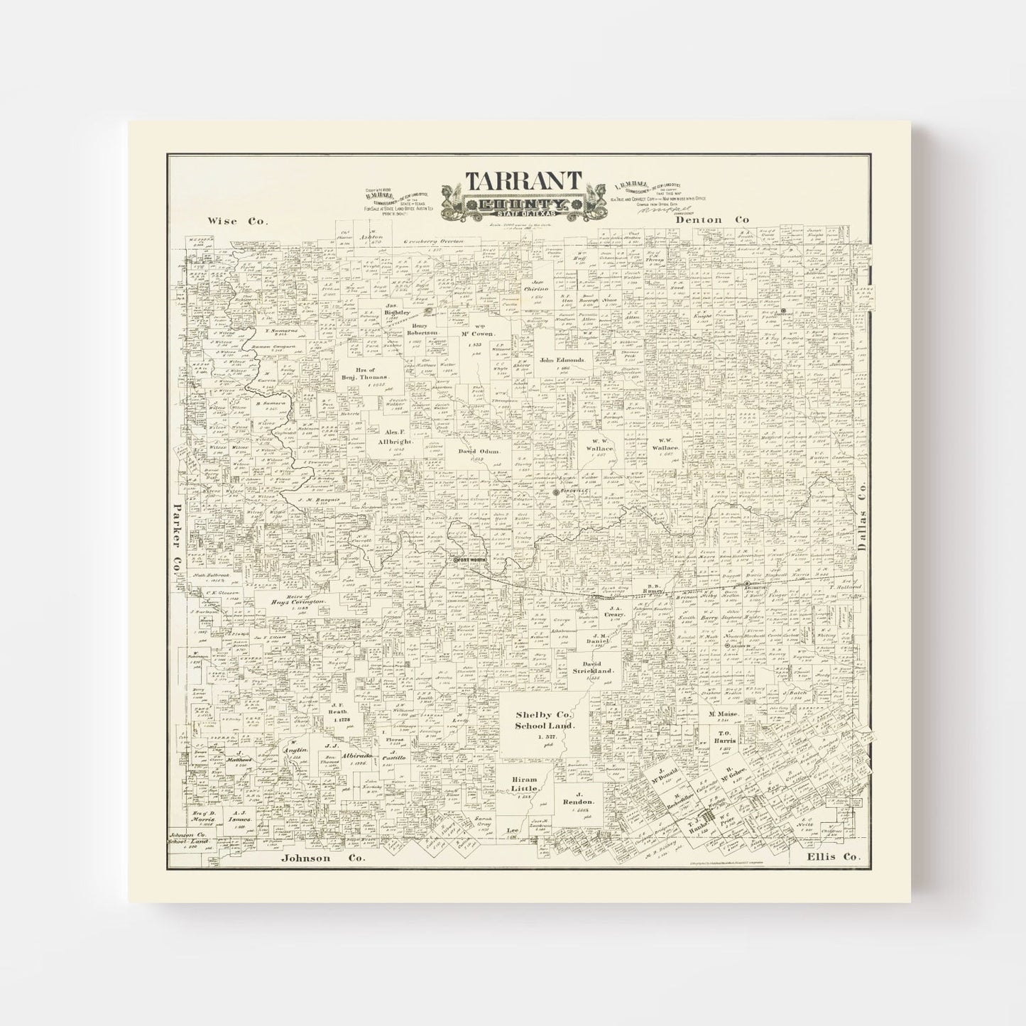 Vintage Map of Tarrant County, Texas, 1888