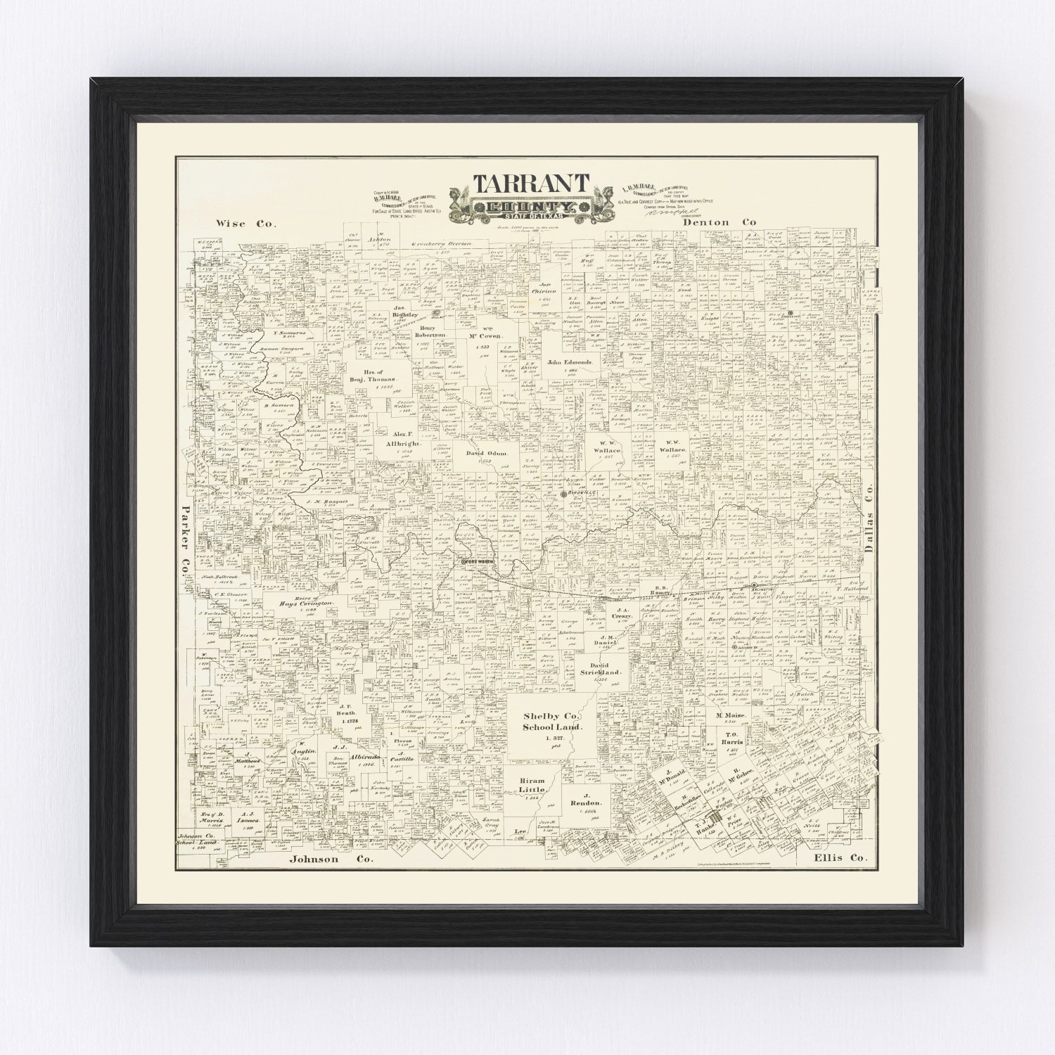 vintage map of Tarrant County, Texas, 1888