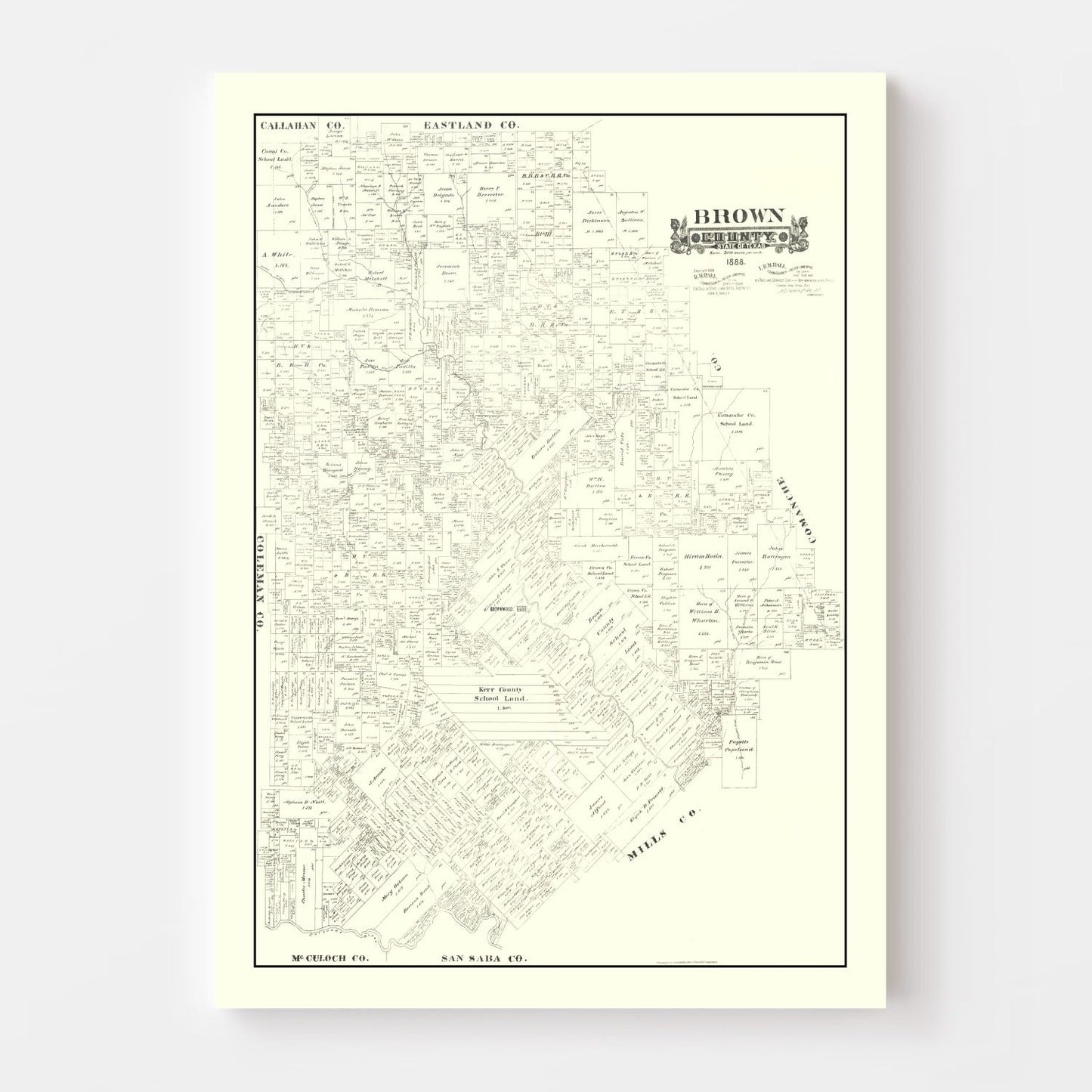 Vintage Map of Brown County, Texas, 1888