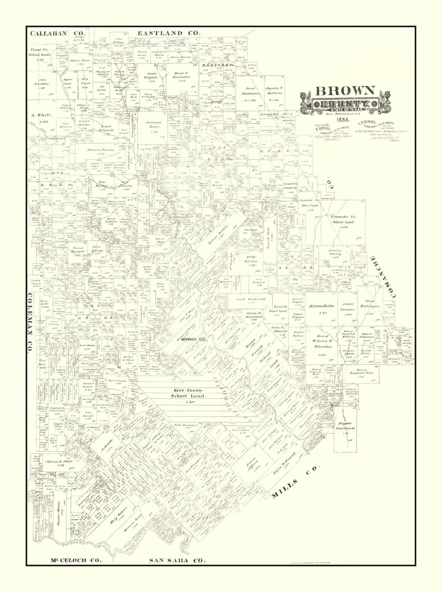 Vintage Map of Brown County, Texas, 1888
