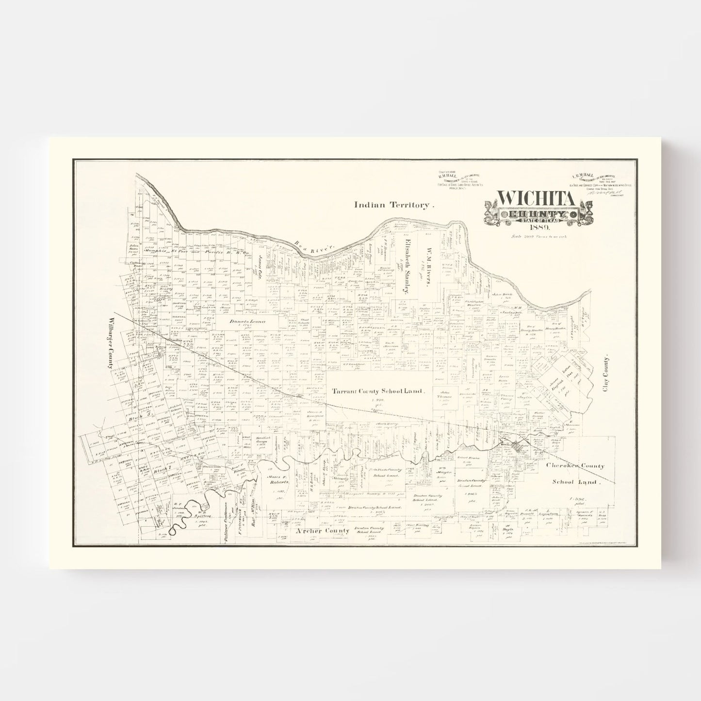 Vintage Map of Wichita County, Texas, 1889