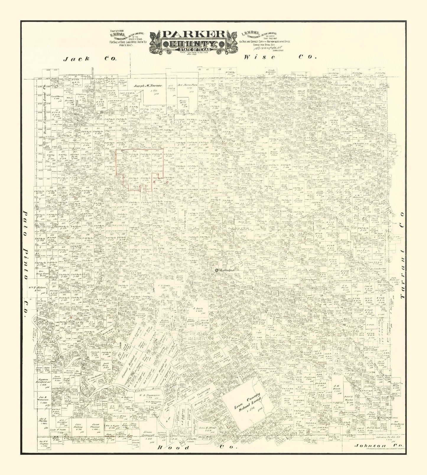 Vintage Map of Parker County, Texas, 1889