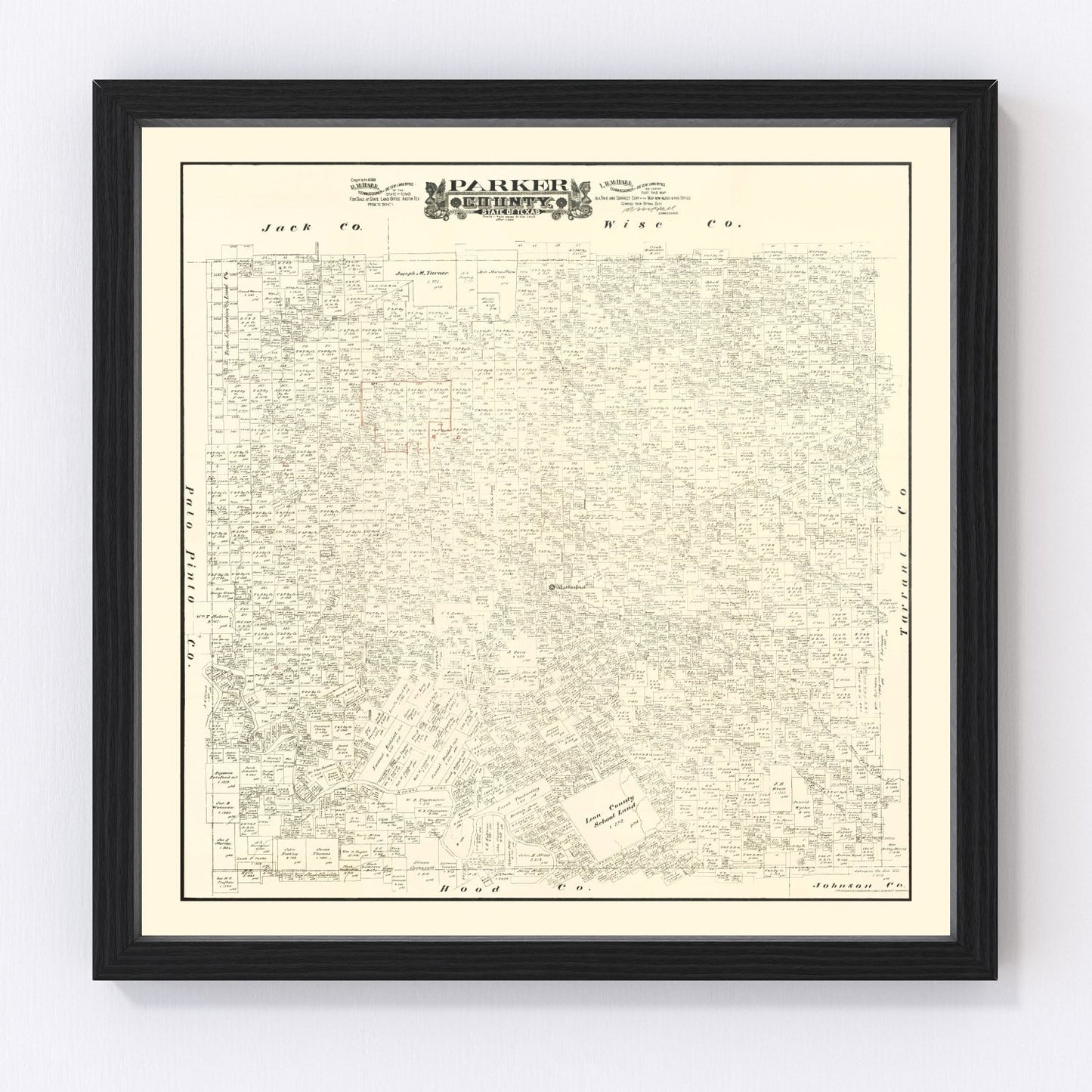 Vintage map of Parker County, Texas, 1889