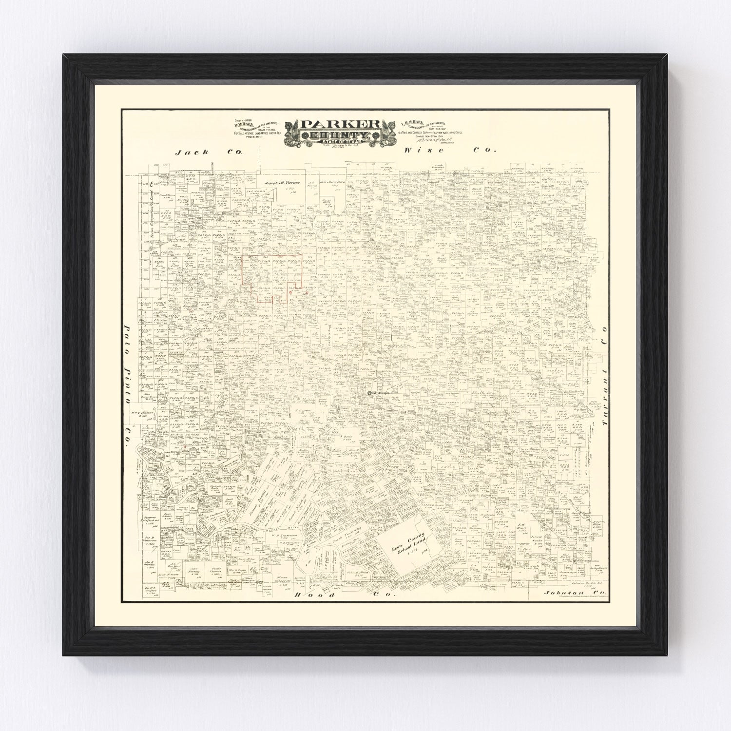 Vintage map of Parker County, Texas, 1889