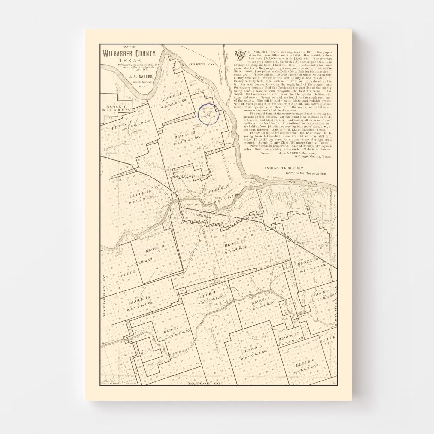 Vintage Map of Wilbarger County, Texas, 1887 (II)