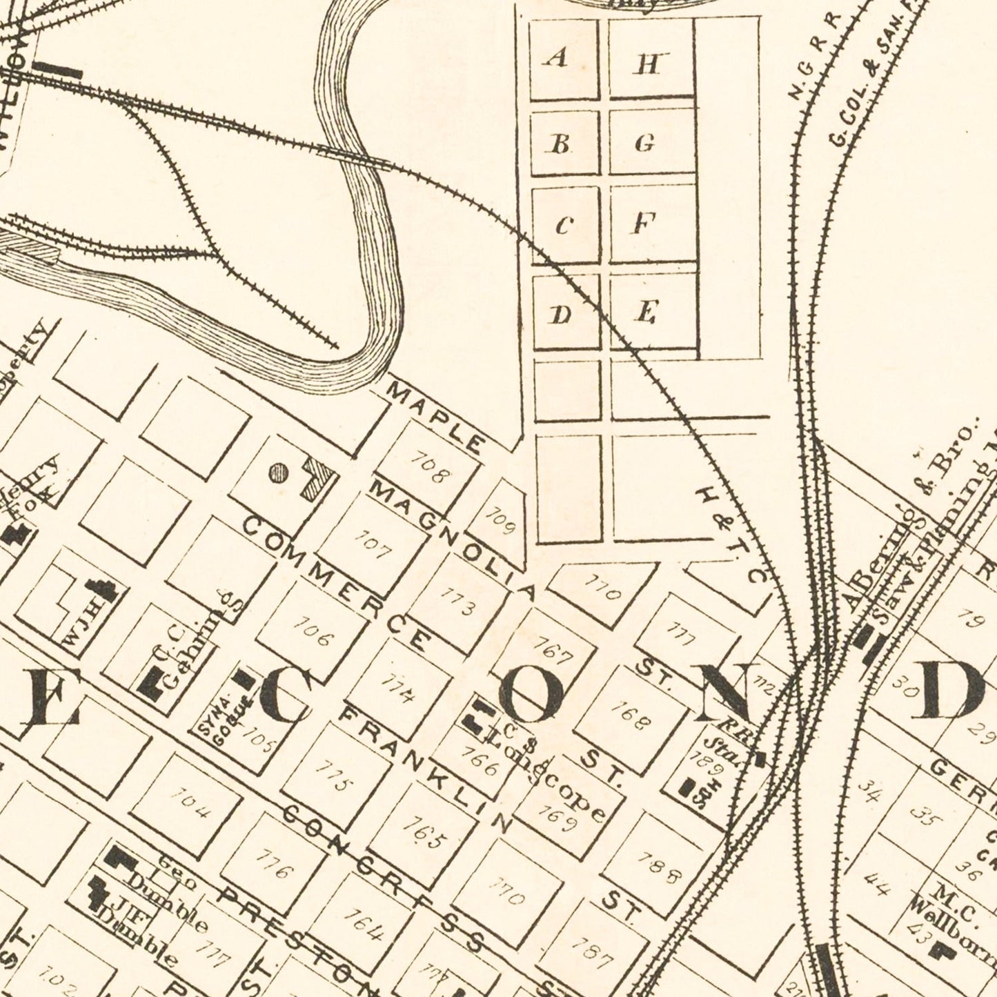 Vintage Map of Houston, Harris County, Texas, 1884