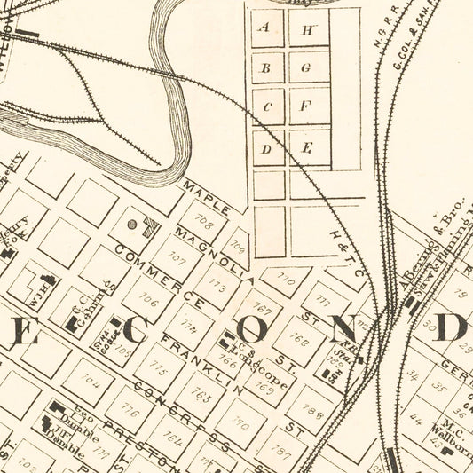 Vintage Map of Houston, Harris County, Texas, 1884
