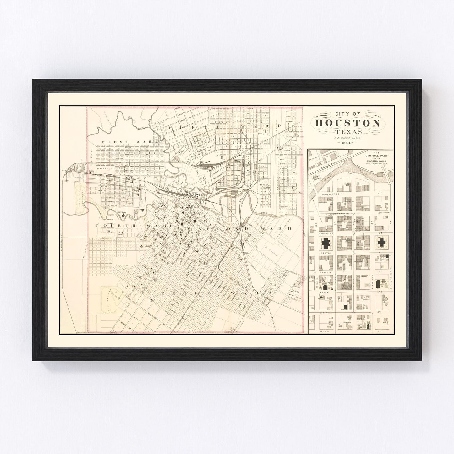 Vintage map of Houston, Harris County, Texas, 1884