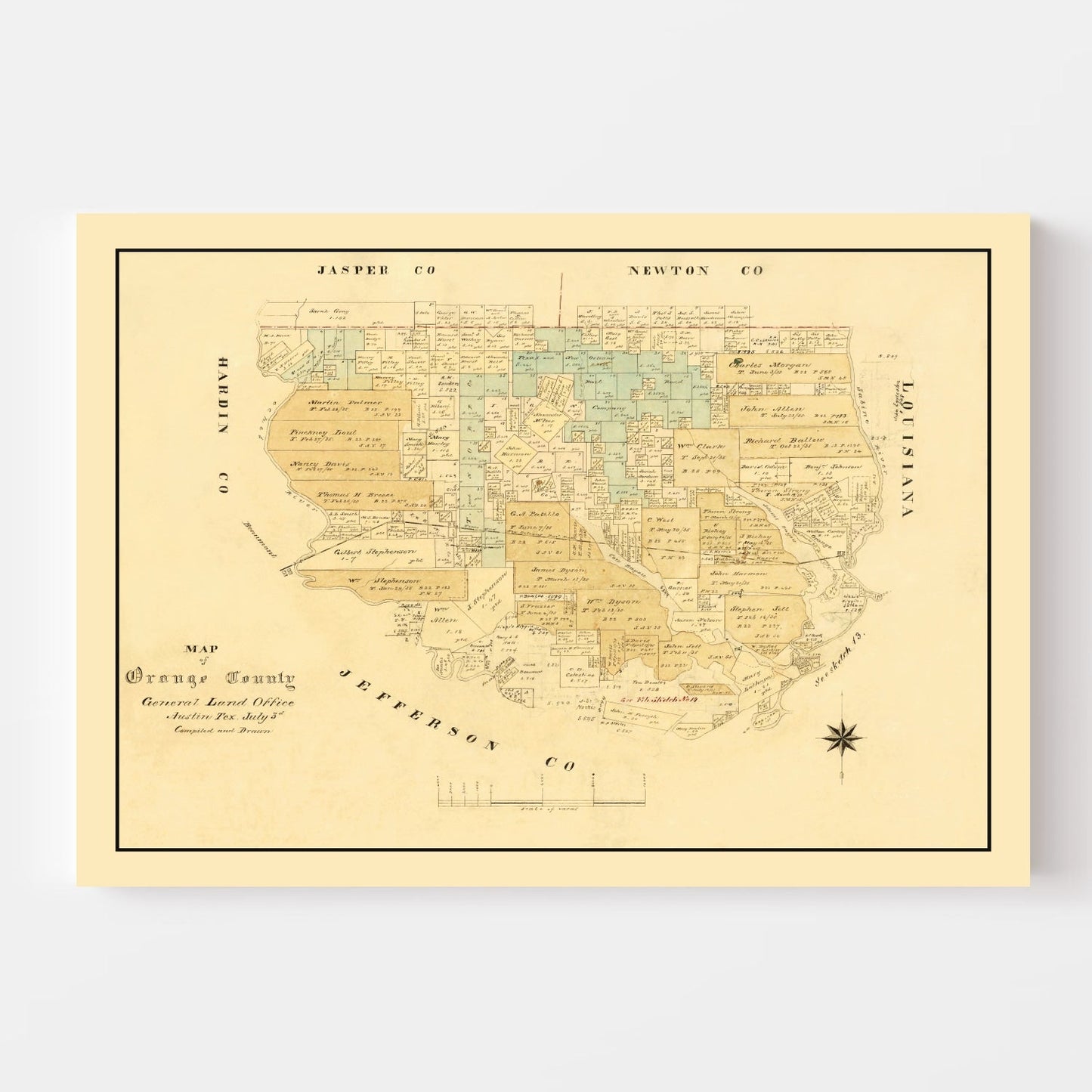 Vintage Map of Orange County, Texas, 1880