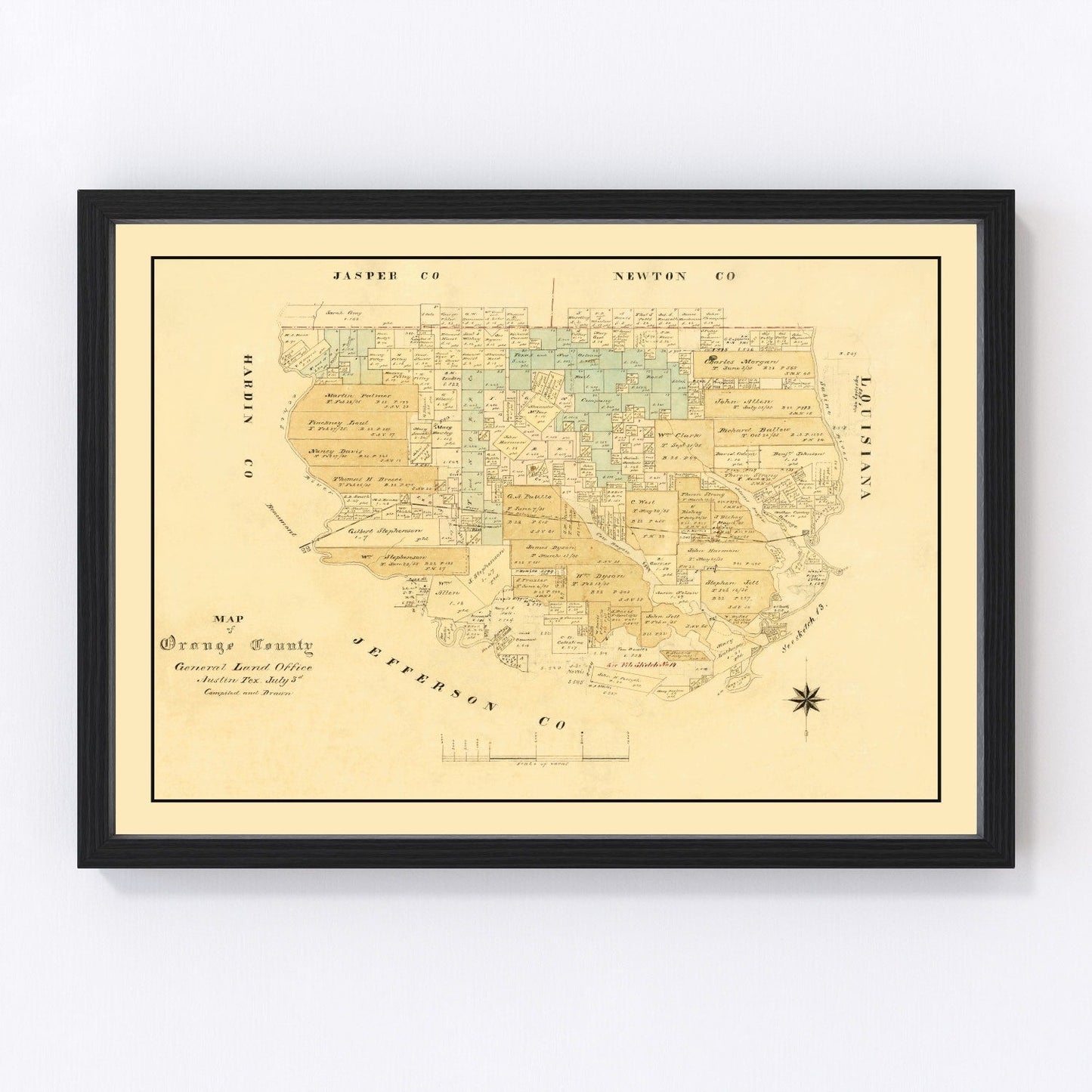 Vintage map of Orange County, Texas, 1880