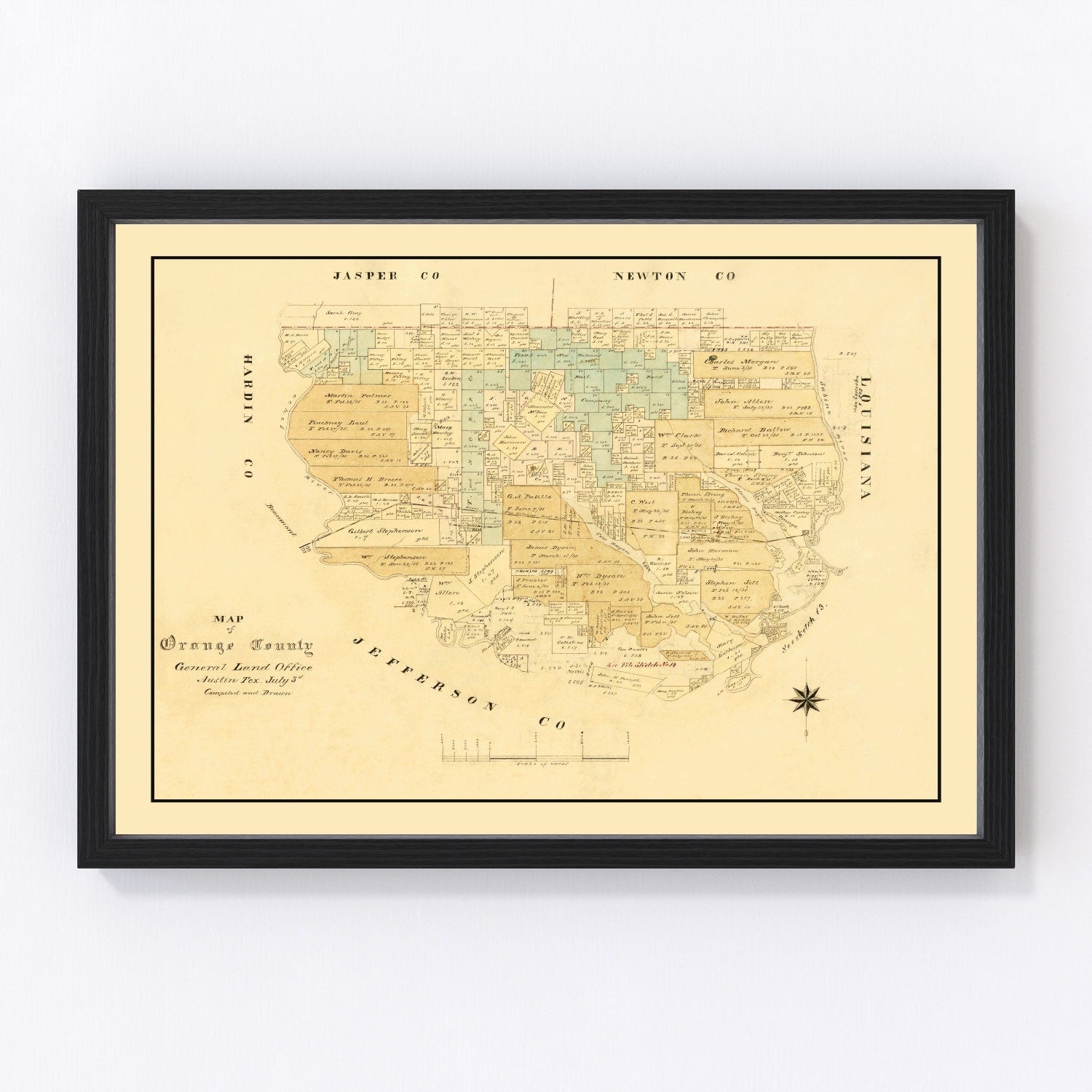 Vintage map of Orange County, Texas, 1880
