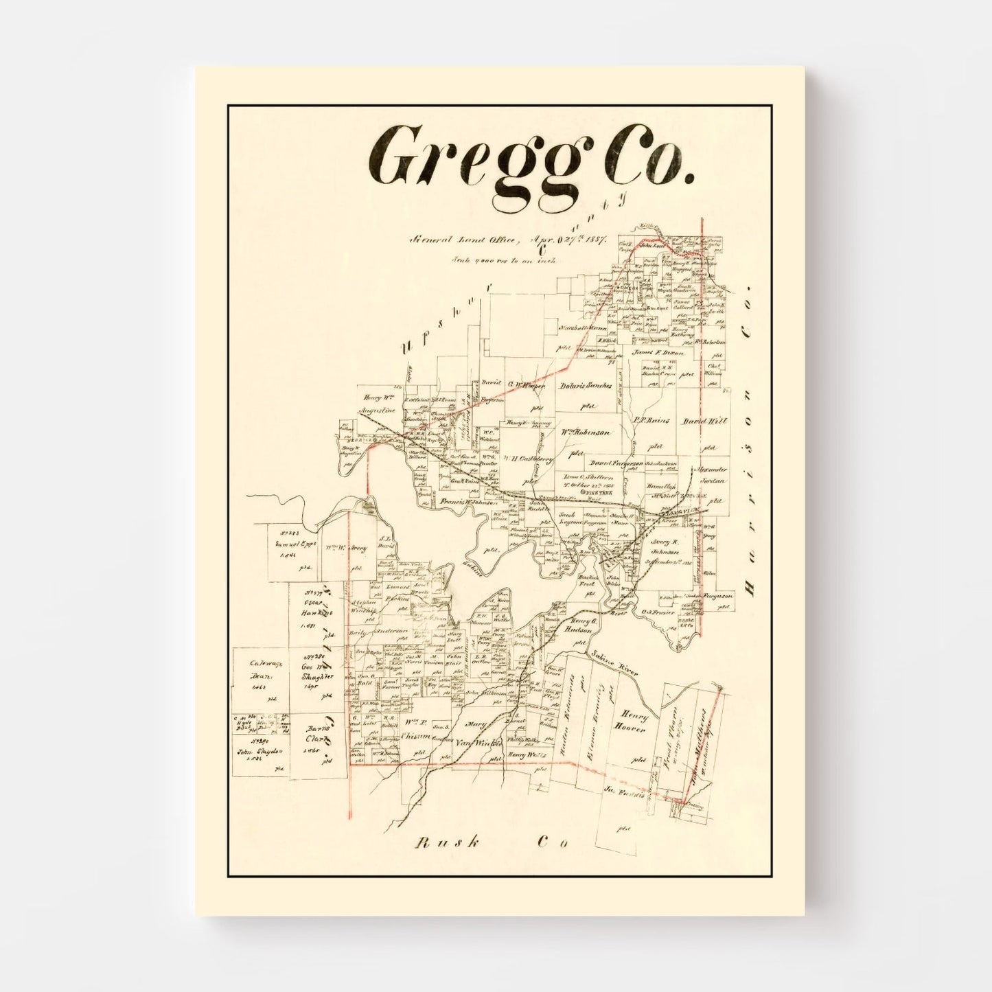 Vintage Map of Gregg County, Texas, 1887