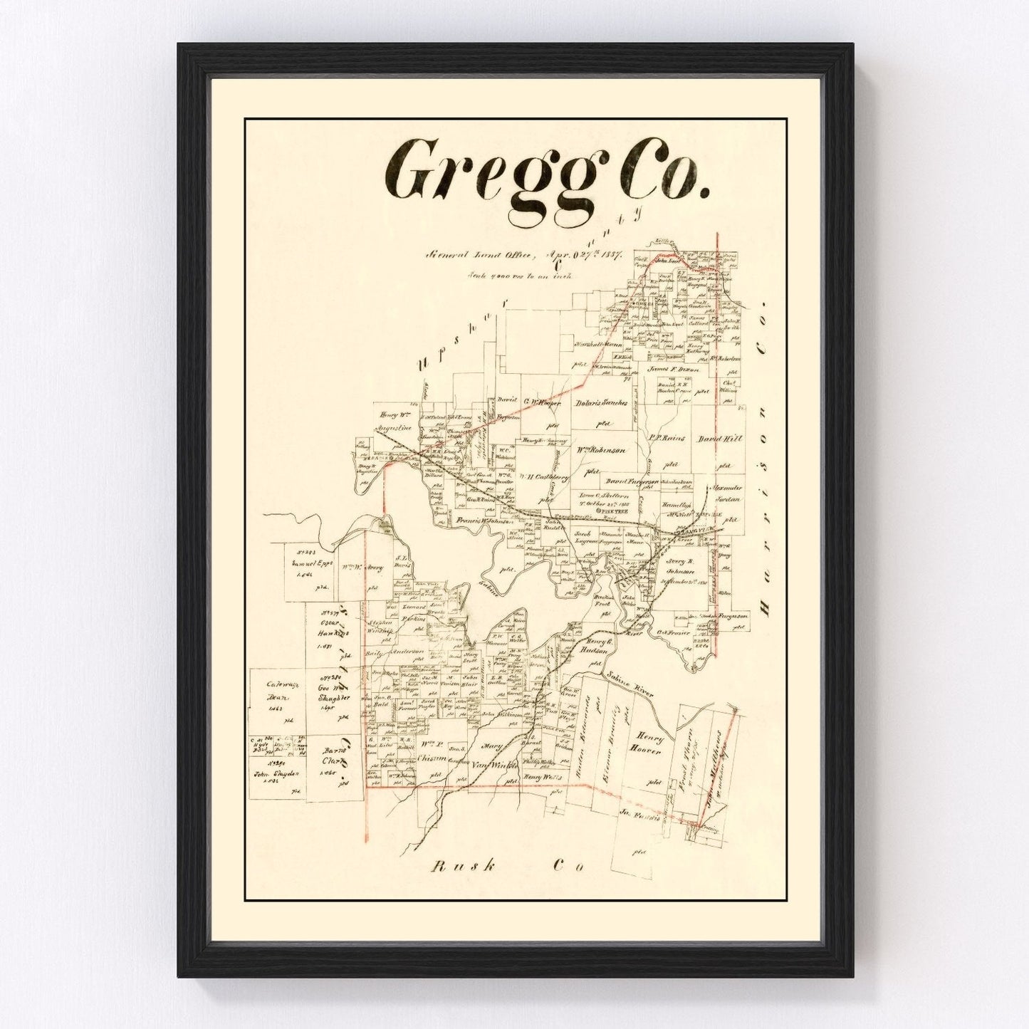 vintage map of Gregg County, Texas, 1887