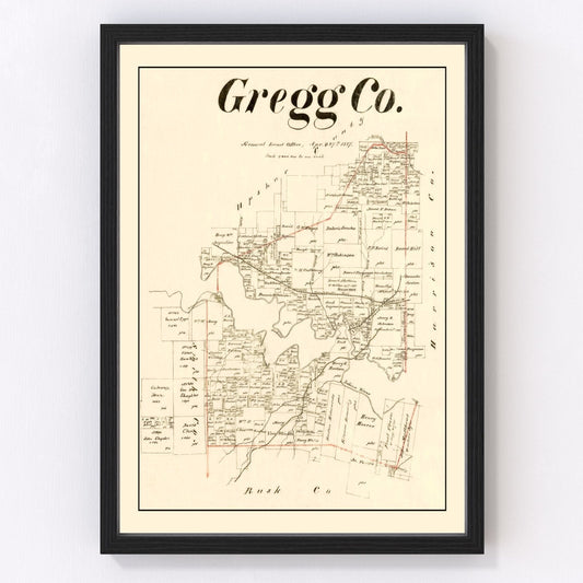 vintage map of Gregg County, Texas, 1887