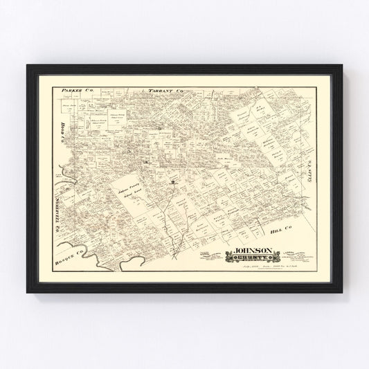 Vintage map of Johnson County, Texas, 1888