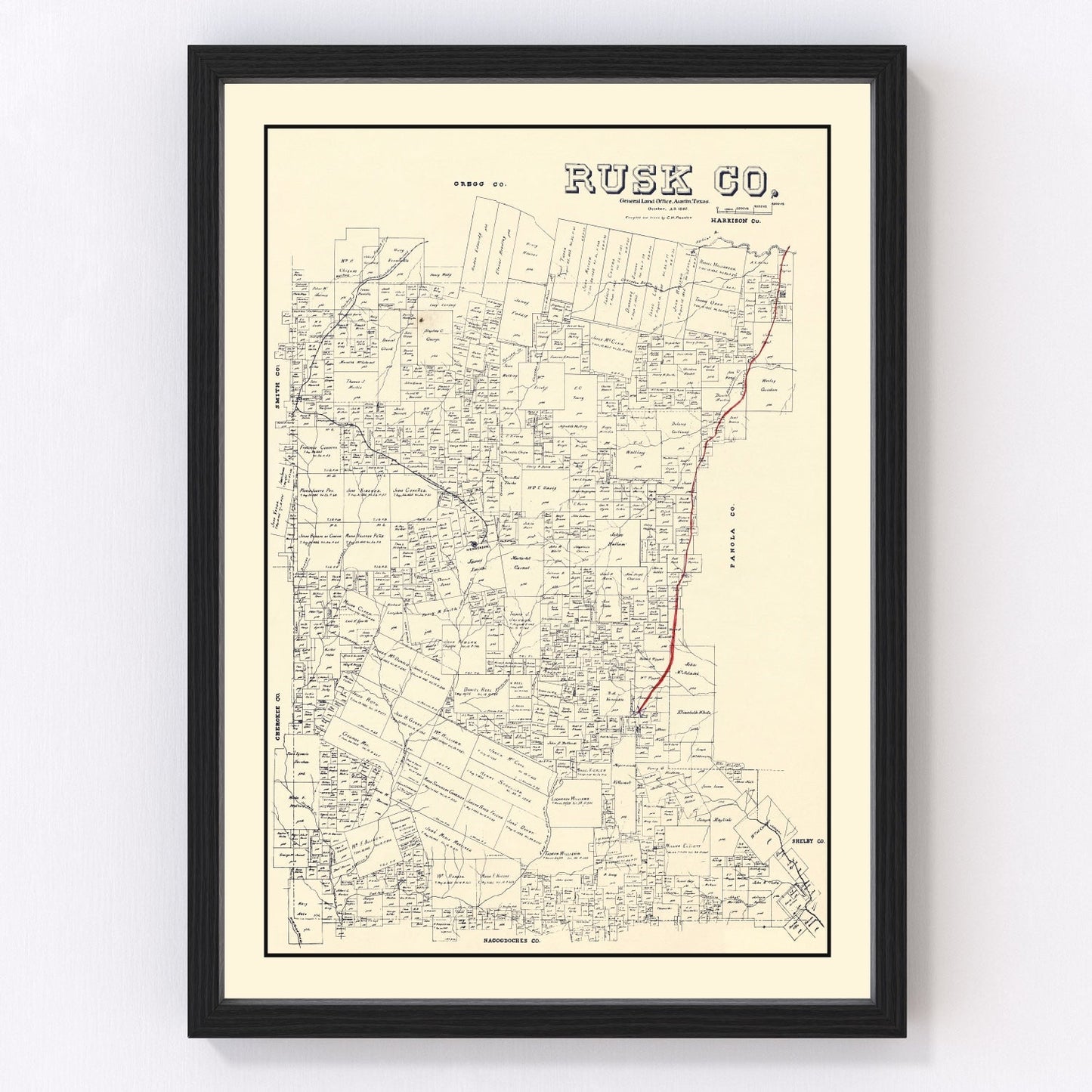 Vintage map of Rusk County, Texas, 1895