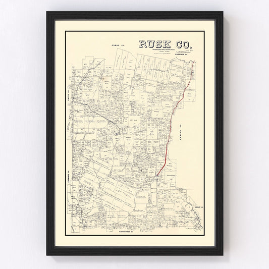 Vintage map of Rusk County, Texas, 1895